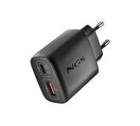NGS EON 45W Black - Caricatore da Parete Ultra-Rapido con 2 Porte USB-C (PD & PPS 45W) e USB-A (QC 3.0 18W) - Ricarica Simultanea per Smartphone, Tablet e Laptop - Tecnologia GaN Ignifuga