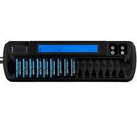Caricabatterie per 16 batterie AA/AAA e 2 batterie 9V, display LCD