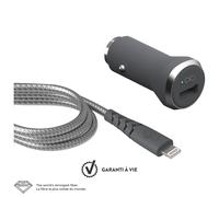 Caricabatterie per auto 2.4A IC Smart + Cavo rinforzato USB A/Lightning Garanzia a vita Grigio Force Power - Nouvo