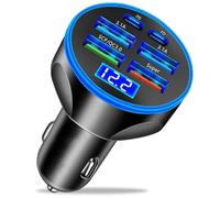 Caricabatterie per auto USB C super veloce 6 in 1 con display di tensione 250 W multi porta accendisigari ricarica USB per iPhone 16 15 14 13 12 11 Samsung Galaxy Huawei Oneplus Oppo Vivo