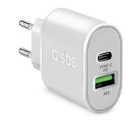 SBS caricabatterie da parete 20W a ricarica ultra rapida power delivery, con 1 porta USB-C e 1 USB, caricatore da muro per iPhone, Samsung, Oppo, Xiaomi, Huawei, e-reader, auricolari, tablet