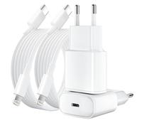 Caricabatterie per iPhone,Caricabatterie rapido,Dotato di 2 cavi dati da C a Lightning ad alta velocità e 2 caricabatterie veloci da 25W, adatto per iPhone 14/13/12/11/Pro/Max/mini/SE/XR/X/8/i Pad