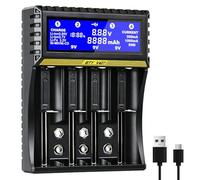 Caricabatterie per Pile Ricaricabili Caricabatterie Intelligente Universale | con Display LCD per Batterie NI-MH, NI-Cd, AA, AAA, 14500, 18350, 20700, 26650, Li-Ion LiFePO4 (4 Slot)