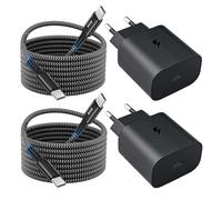 Caricabatterie Per Samsung, 2-Pack 25W Caricatore Rapido Alimentatore USB C con Cavo Tipo C PD Nylon da 2M per Samsung Galaxy A15/A14/A34/A35/A40/A53/A54/A55/S25/S24/S23/S22 Ultra/S21/S20 FE/S10