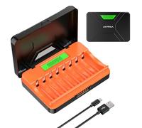Caricabatterie Pile Ricaricabili AA e AAA Intelligente 8 Slot, Ni-MH Ni-CD Ricaricabili Caricabatterie Batterie con Display LCD(con Cavo USB)