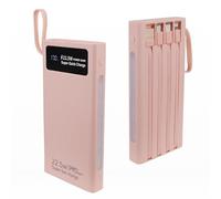 Caricabatterie portatile con cavi integrati, power bank da 10000 mAh con lampada a LED, ricarica rapida 3.0 USB C, batteria esterna con display a LED per iPhone, Samsung e telefoni cellulari (rosa)