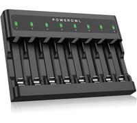 Caricabatterie POWEROWL AA AAA a 8 alloggiamenti, slot indipendente, ricarica rapida USB per batterie ricaricabili Ni-MH Ni-CD