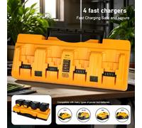 Caricabatterie rapido 3A Batteria al litio Caricatore intelligente a 4 porte Caricatore DCB104 compatibile per batteria Dewalt Power Tool 10.8V-20V