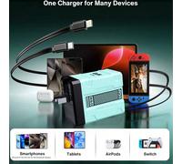 Caricabatterie rapido da 45W in GaN con spina retrattile e cavo Lightning/USB-C | Compatibile con iOS 16-11, Galaxy S25/24, Android e altro | Stazione di ricarica universale salvaspazio, caricabatteri