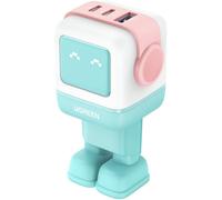 Caricabatterie rapido GaN Ugreen Uno da 65 W con 2 porte USB-C + 1 porta USB-A con display LED blu/rosa