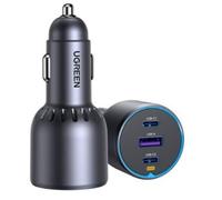 Caricabatterie rapido per auto UGREEN 35024 da 75 W con 2 porte USB-C e 1 porta USB-A. Per iPhone 16/15/14, Samsung Galaxy S24/23, Metallo