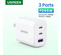 Caricabatterie rapido UGREEN da 65W, 3 porte, compatibile con Type C PD, compatibile con SAMSUNG S24 Ultra Tablet, compatibile con 16/15/14 Pro Max, supporta SFC 2.0 Super Fast Charging, alta potenza 