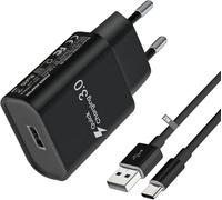 Caricabatterie rapido USB-C 18W per Samsung Galaxy A15 A14 A13 A12 A04S A05S A35 A25 S21 S20 S10 S9, Compatibile con Xiaomi Redmi 10C 10 Note 11S 10 Pro Mi 8 Mi 9 Mi 10, con cavo USB C da 2 m (Nero)