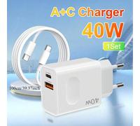 Caricabatterie rapido USB C, 40W Caricatore per telefono con PD&QC4.0, Caricatore rapido USB C con cavo Type-C da 1M per Sam-Sung/ 16/16pro/15 Pro/15 Pro MAX/15 Plus/iPad Pro/Adattatore Type C - Bianc