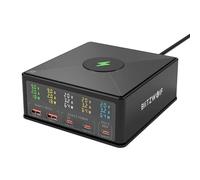 Caricabatterie rapido USB PD+QC3.0 desktop BlitzWolf® 868H da 160 W, 3x Type-C + 2x USB-A + porta di ricarica wireless Qi