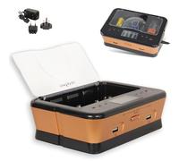Caricabatterie ricaricabile AA/LR6, AAA/LR3, C/LR14, D/LR20, 9V, NiCd, NiMh + ALKALINE - Display LCD con indicatore di carica - Caricabatterie universale con capacità di 4 batterie + 2 porte USB
