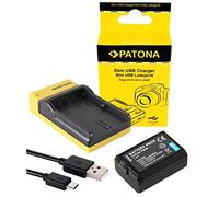 Caricabatterie Slim + batteria per Sony Alpha 6000 - Batteria di ricambio per Sony NP FW50, semplice da utilizzare con qualsiasi cavo micro USB (es. quello dello smartphone).