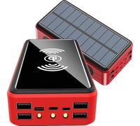 Caricabatterie Solare 10.0000 mAh, Batteria Esterna Wireless Qi Impermeabile Batteria da Campeggio con Pannello Solare, Ricarica Rapida, Ingresso/Uscita 5 V/2,1 A, Torce LED