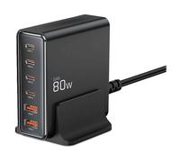 CARICABATTERIE TECHPROTECT DC80W-GAN 6 porte PD80W QC3.0 da 80 W, Nero