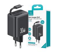 CARICABATTERIE USAMS CC241TC01 USB-C retrattile GaN PD QC3.0 da 30 W, Nero