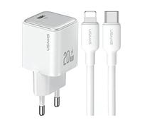 CARICABATTERIE USAMS PD20W per iPhone 11, 12, 13 e 14 con cavo USB-C a Lightning da 20 W, Bianco