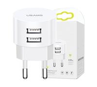 CARICABATTERIE USAMS T20 2xUSB 2,1A, ricarica rapida da 5 V, 2,1 A, Bianco
