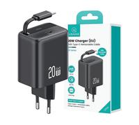 CARICABATTERIE USAMS USB-C Retrattile da 20 W, Nero
