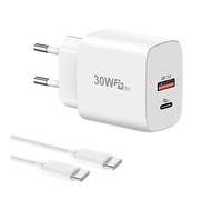 Caricabatterie USB C 30W,Cshare 2 Porte PD 3.0 Alta Velocità Adattatore Compatibile con iPhone 13/12/11/Pro Max Mini Google Pixel 6 Pro,per 25W Samsung Galaxy S22+/S22 Ultra/S21 con 2 m USB-C Cavo