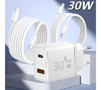 Caricabatterie USB C 30W + Set di cavi dati USB C da 2M e 1M, PD30W+QC18W Ricarica rapida compatibile con Samsung Galaxy S25/S24/S23/S22/S21/S21 Ultra,S20 FE, A16/A15/ A14/ A54/A53/A34, Adattatore car