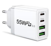 Caricabatterie USB-C 55W, 4 Porte, 2 Porte USB-C da 20W, Ricarica Rapida, Alimentatore Veloce 4 Porte Caricatore Presa Multipla PD & QC3.0 Carica Cellulare Alimentatore USBC Caricabatterie USB Type C