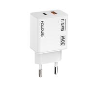Caricabatterie USB C+A GaN da 30W, Ricarica Rapida, Compatto, Bianco