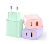Caricabatterie USB-C da 20 W, 3Pack Caricatore a doppia porta con ricarica rapida per iPhone 17 Pro Max/16/15/14/13/12/11/XS/XR/8/7, Galaxy S22/S21/S20, Pad ecc.