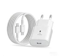 Caricabatterie USB C da 25 W per Samsung Galaxy S25 S24 S23 S22 S21 S20 S10, compatibile con A56 A55 A54 A36 A35 A05s A04s, Z Flip 7/6 (bianco 1+1)