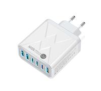 Caricabatterie USB da 55 W a 6 porte, tipo C, PD, adattatore for caricabatterie parete multi-porta, for telefono a ricarica rapida(E-U White)