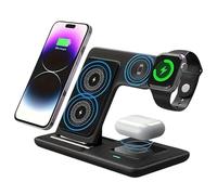 Caricabatterie wireless 3 in 1 POINT&GO - Base di ricarica rapida Qi per iPhone e Android, Apple Watch e cuffie, sicuro e compatto