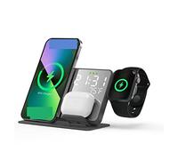 Caricabatterie wireless 4 in 1 for telefono Sveglia digitale LED da tavolo a ricarica rapida Dock Station 15 W,Compatibilità universale