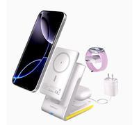 Caricabatterie wireless 5 in 1 stazione di ricarica magnetica con power bank portatile per Apple / Samsung più dispositivi per Apple Watch 10-2, iPhone 16 15-12 Pro Max/Samsung Galaxy S25 Ultra S24-S8
