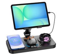 Caricabatterie wireless da 30 W per Samsung Galaxy Tab pieghevole con orologio digitale e luce ambientale a 7 colori, caricabatterie per orologio S25 Ultra/S24, per Samsung Watch7, Galaxy Buds3 Pro