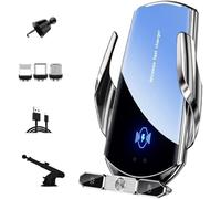 Caricabatterie wireless da auto, 15 W, ricarico rapido, supporto per cellulare, presa d'aria, ricarico magnetico, porta USB C/iOS/Micro USB (argento)