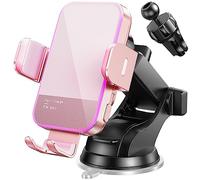 Caricabatterie wireless da auto, 7 LED colorati retroilluminati, 15 W, con morsetto automatico, supporto per iPhone 14, 13, 12, Mini Pro Max, 11 XR XS, Samsung Galaxy S23 Ultra S22 S21+ S10+, Note 20,