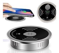 Caricabatterie Wireless da Incasso da Tavolo, Stazione di Ricarica Wireless Veloce Portatile da 15W con Interfaccia USB, per Foro da Scrivania da 60mm, Tutti i Telefoni abilitati Qi (Nero)