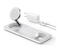 Caricabatterie Wireless Magnetico Anker MagGo Stazione di Ricarica Wireless 3 in 1 Pieghevole 15W Qi2 Bianco
