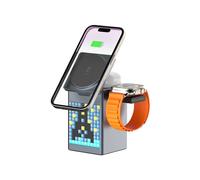Caricabatterie Wireless Magnetico Multifunzione 6 In 1 con Altoparlante e Sveglia per 14-16Pro, per AirPods, IWatch