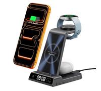 Caricabatterie wireless per Fitbit Versa 4/3/Sense 2/1/Ace LTE, stazione di ricarica wireless 3 in 1 per iPhone serie 16/15/14, Samsung Galaxy S25/S24/S23, Google Pixel 10/9/8 (senza adattatore)