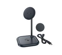 Caricabatterie wireless Qi 2 in 1 da 15 W con supporto integrato per iPhone e Apple AirPods E6, colore nero.