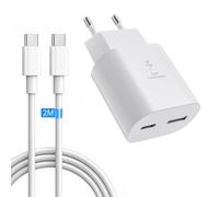Caricatore 25 W, 2 porte, USB C e USB-A, ricarica rapida da 2 m, per iPhone 16, 16e, 16, Pro 15, Pro Max, Samsung S25, S24, S23, A56, A55, A36, A35, A16, A15, A15, alimentatore di rete
