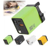 Caricatore 3 in 1, modulo di ricarica rapida scalabile da 80 W, parete retrattile 3 in 1 con cavo di tipo C e porte USB, adattatore di ricarica rapida portatile, per telefoni, tablet, laptop (verde)