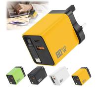 Caricatore 3 in 1, modulo di ricarica rapida scalabile da 80 W, parete retrattile 3 in 1 con cavo di tipo C e porte USB, adattatore di ricarica rapida portatile, per telefoni, tablet, laptop