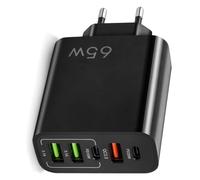 Caricatore 5 porte USB Multipla con USB C 20W PD QC3.0, Alimentatore Caricabatterie. Caricatore 65W suddivisa in 5 porte per iPhones 15/14 Samsun Galaxy S21/S20,Xiaomi, Realme, Oppo