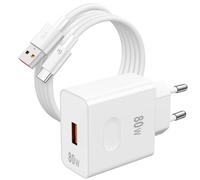 Caricatore 80W e 1 Metro Cavo per Honor 600 Pro 600 5G 500 Pro 400 Tablet | Ricarica Rapida USB Adattatore Mobile da 80 Watt con Tipo C Cavo 6A per Honor X70 X60 GT Magic6 Pro Magic 7 Lite V3 Mate Pad